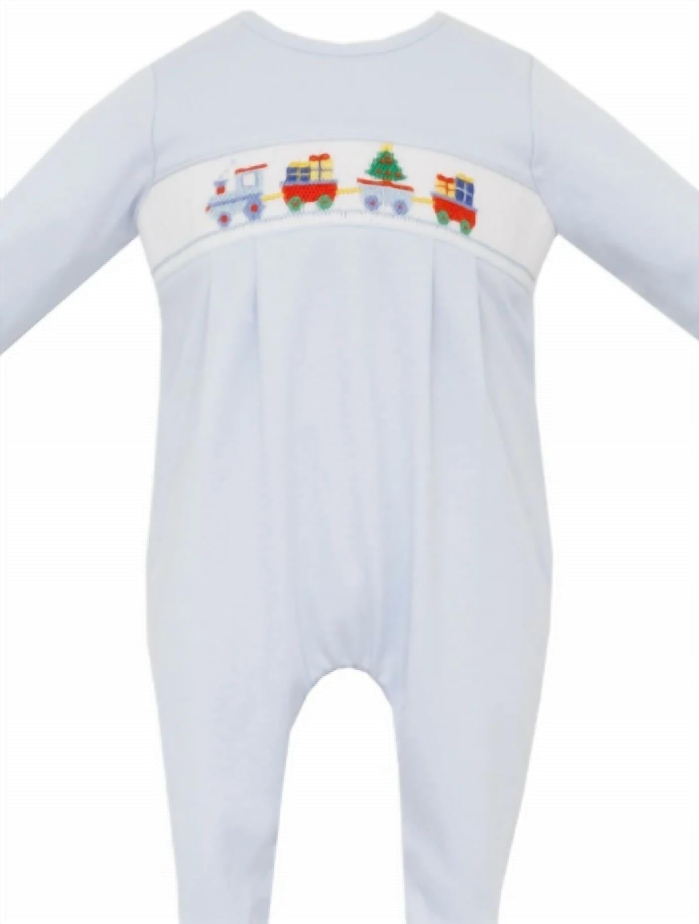 Petit Bebe - Boy's Christmas Train Smocked Long Sleeve Pima Footie