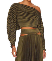Aiifos Sonya Pleated Top in army green - women's shirt