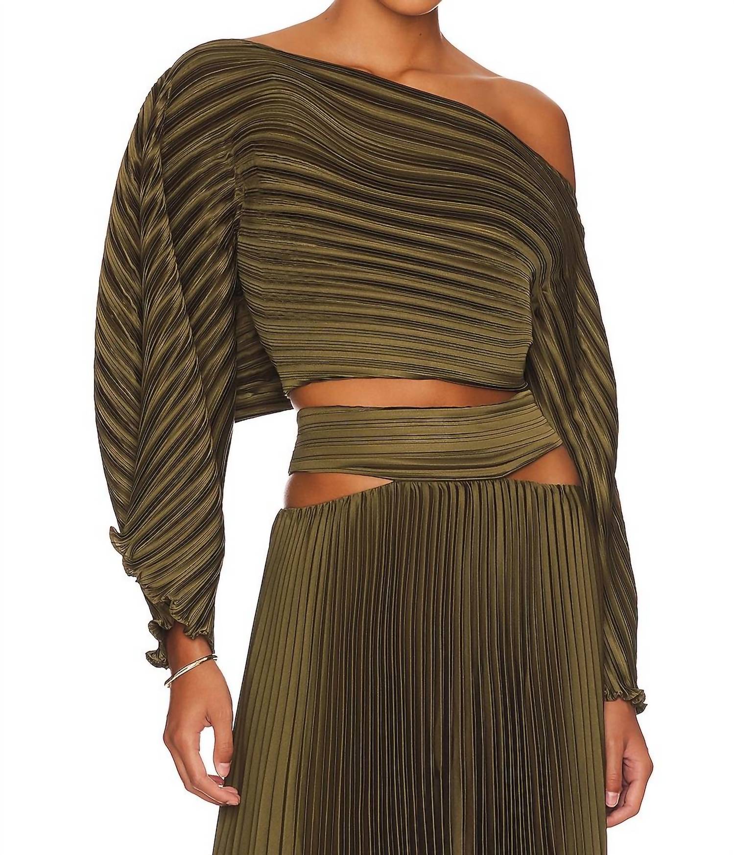 Aiifos Sonya Pleated Top in army green - women's shirt