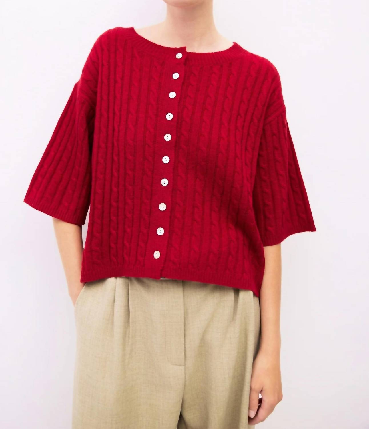 Mod Ref - Short Sleeve Cable Knit Sweater