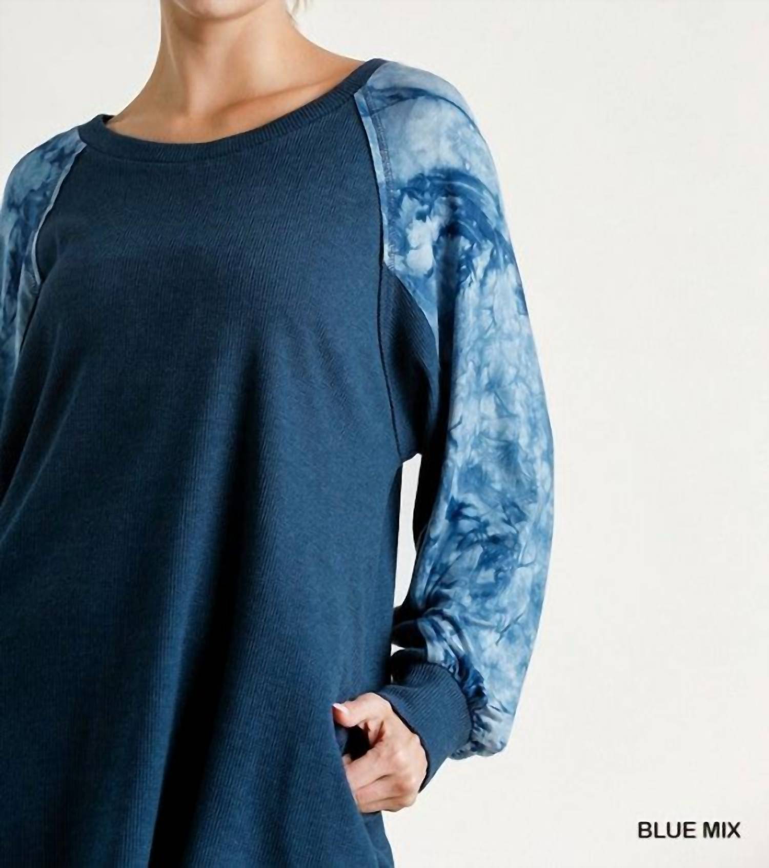 Umgee - Tie Dye Raglan Sleeve Waffle Knit Dress