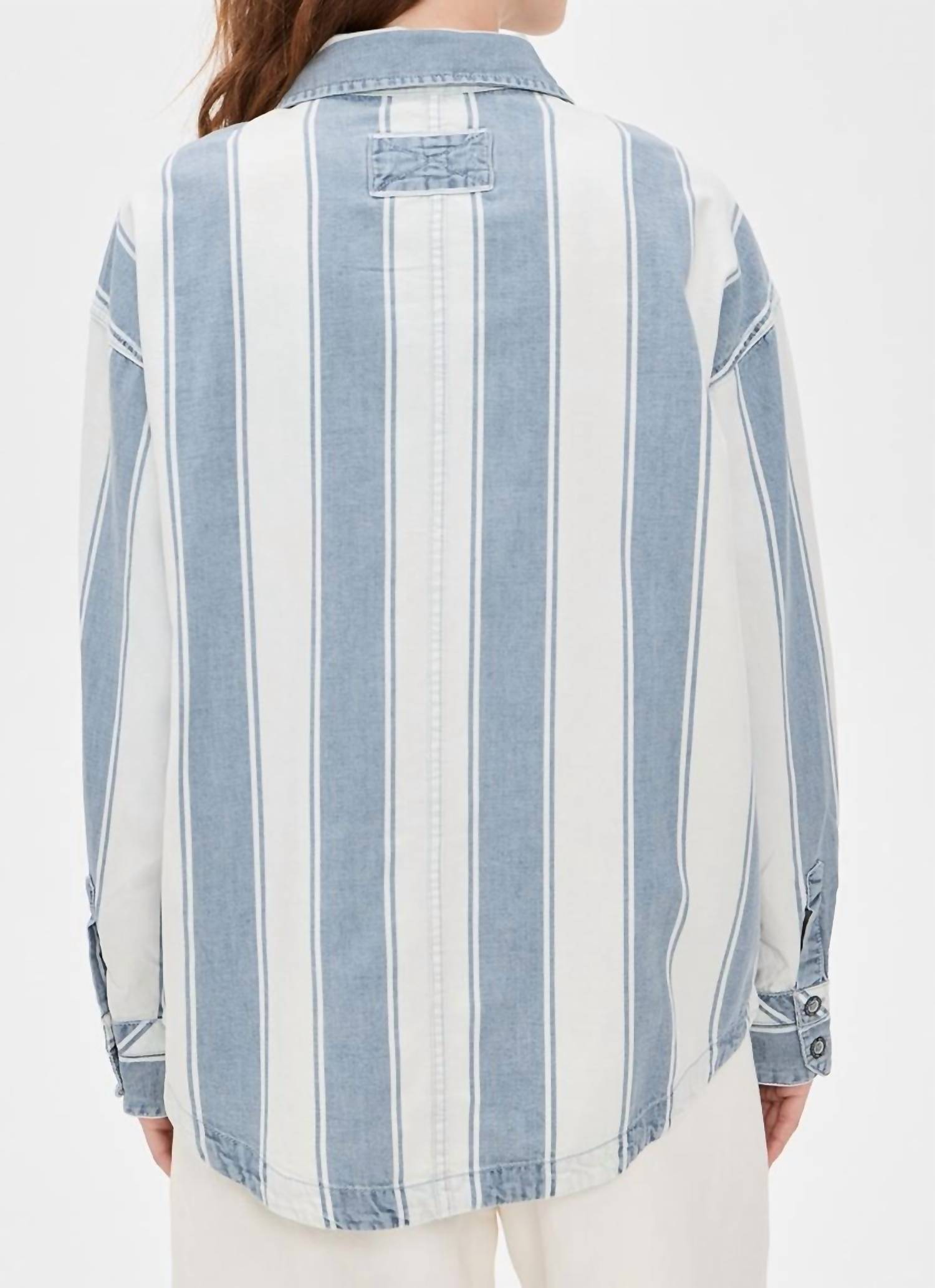 Free People Crossroads Stripe Button Down Shirt in indigo combo - women's shirt - alternate view