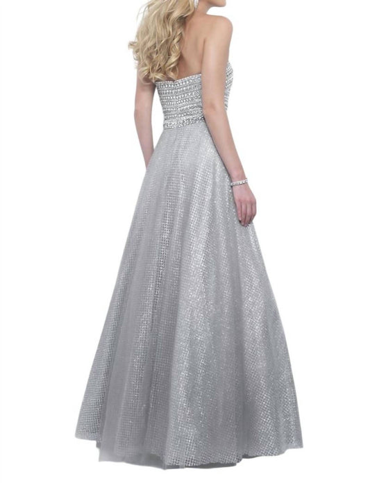 Blush Prom - Bejeweled Metallic Tulle Strapless Gown