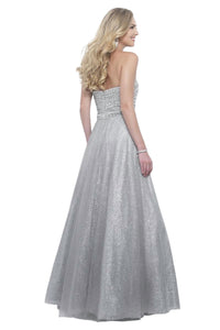 Blush Prom - Bejeweled Metallic Tulle Strapless Gown