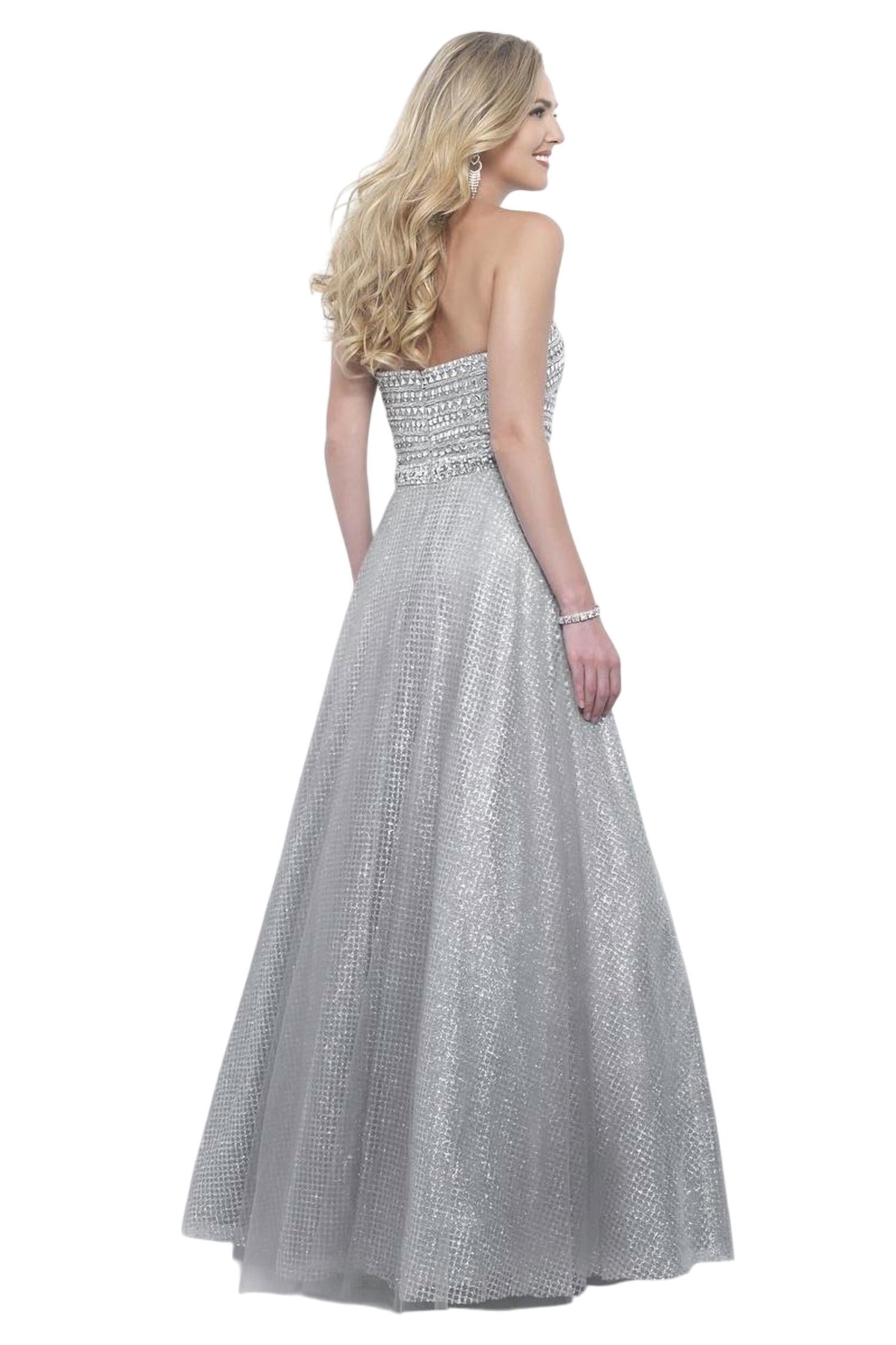 Blush Prom - Bejeweled Metallic Tulle Strapless Gown