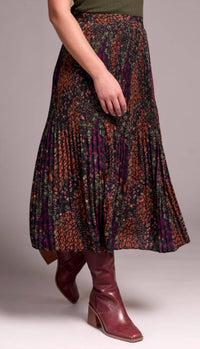 TRIBAL Plisse With Slit Skirt in plum wine - women's skirt - alternate view