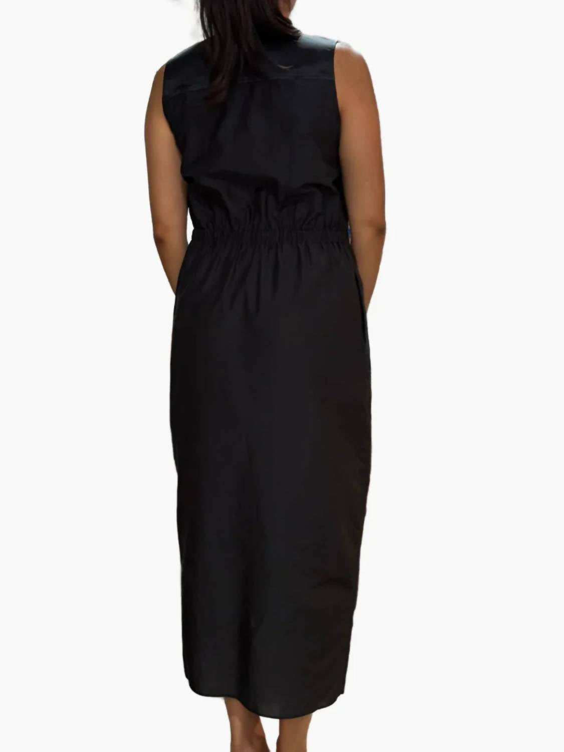 Go by Go Silk Utility Shirt Dress in washed black - women's dress - detail view