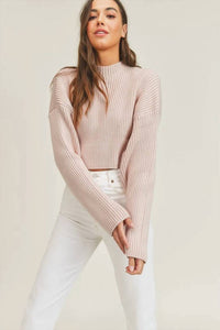 Mable - Mock Neck Cropped Long Sleeve Ribbed Sweater