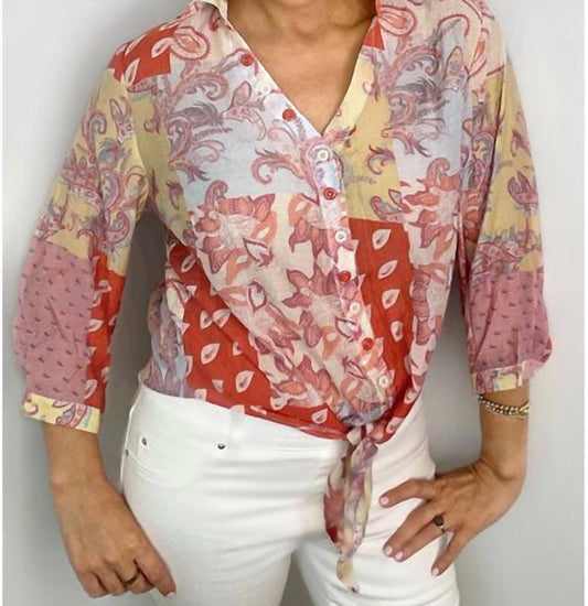 Ethyl - Print Front Tie Top