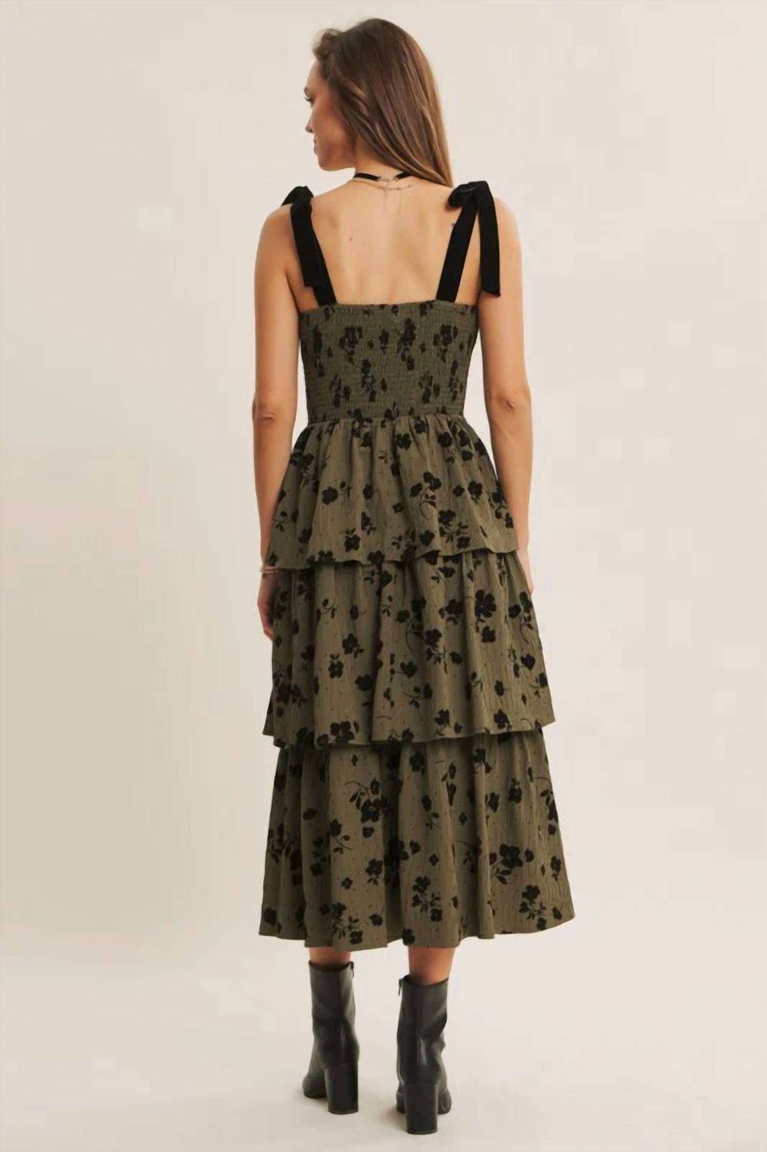 In February - Velvet Flower Tiered Midi Dress