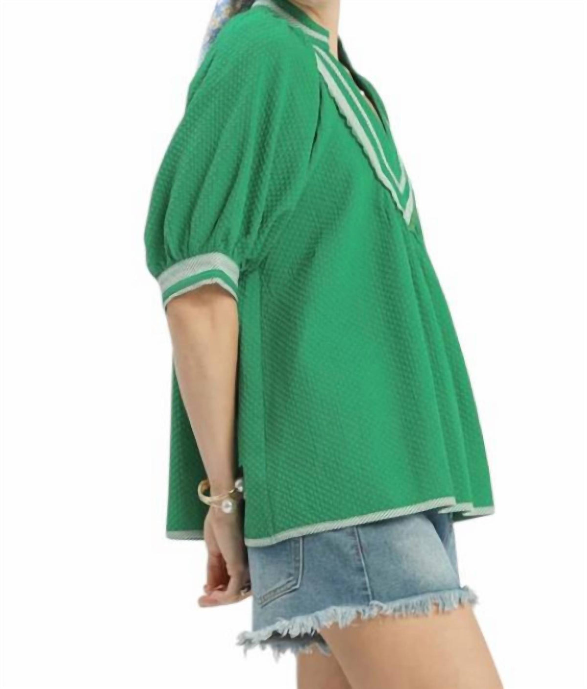 Umgee - Jaacquard Contrast Trim Top