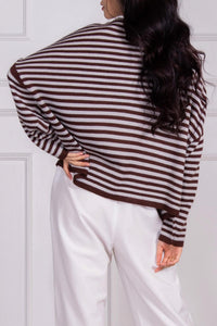 DROPPED-SHOULDER STRIPED KNIT SWEATER