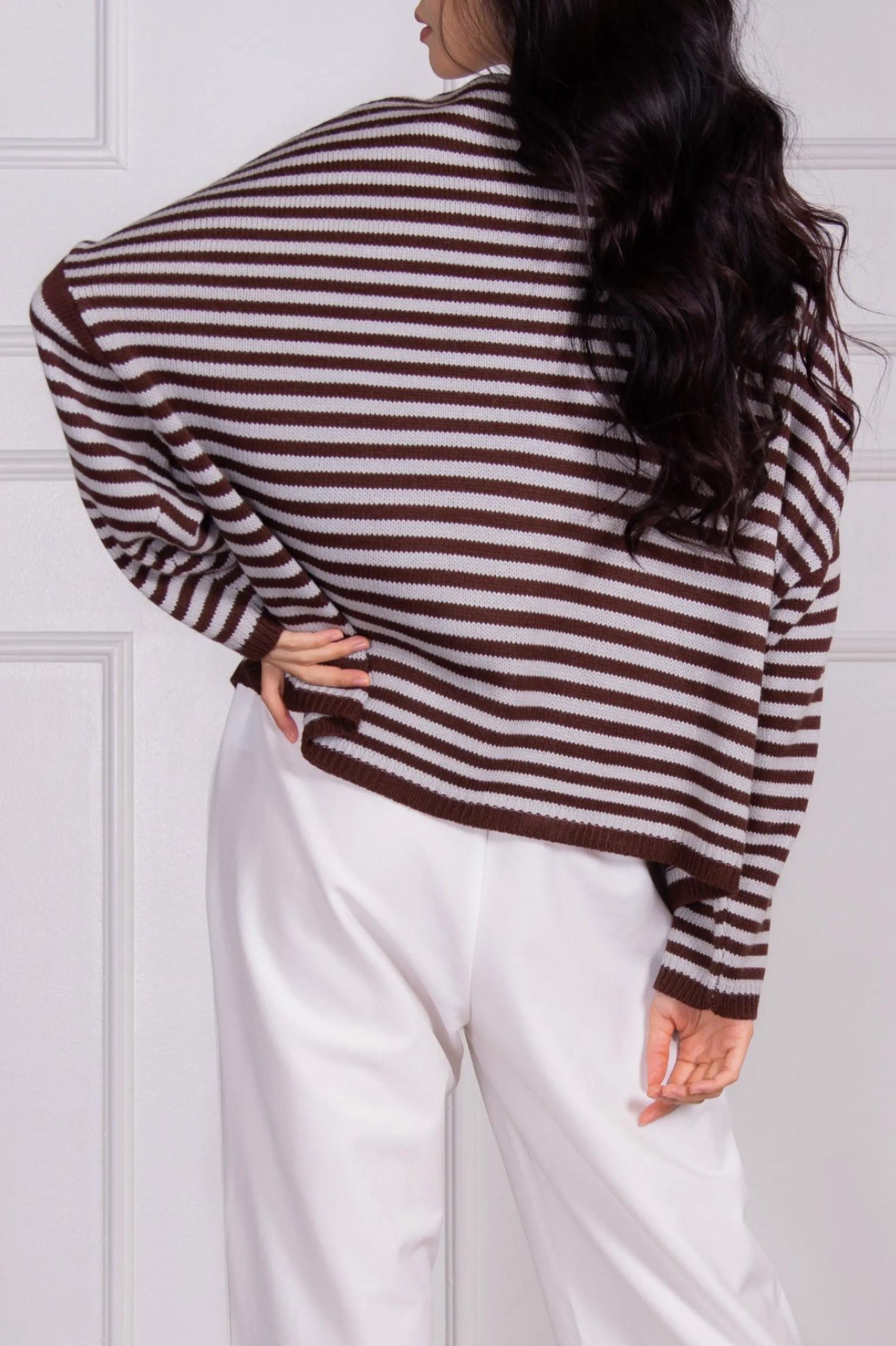 DROPPED-SHOULDER STRIPED KNIT SWEATER