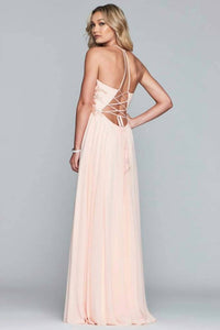 Faviana - Halter Lace Up Back Gown
