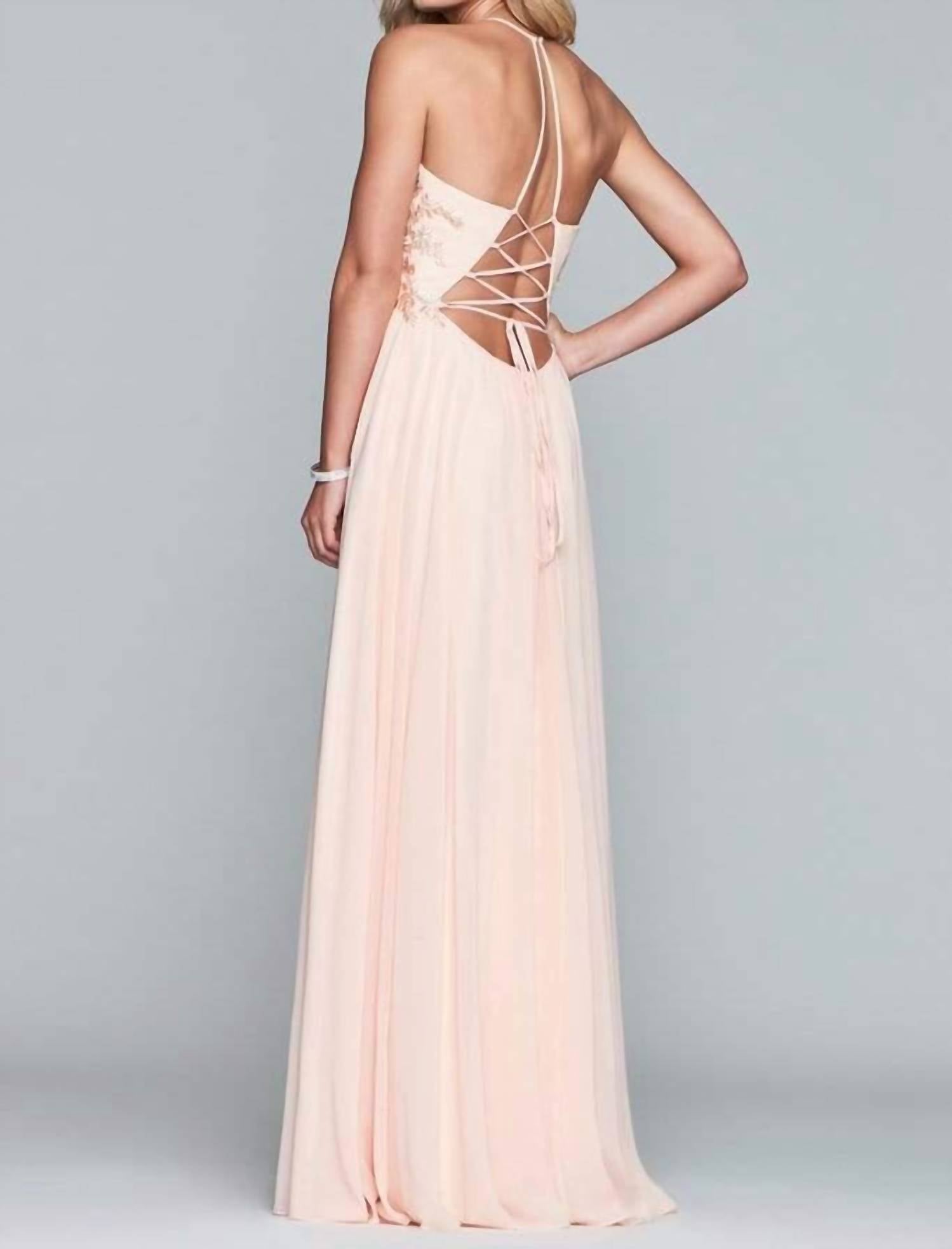 Faviana - Halter Lace Up Back Gown