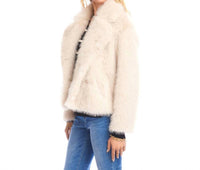 Karen Kane Cropped Faux Fur Jacket in stone 1 - women's jacket - detail view