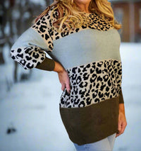 Look Mode Usa - Leopard Print Colorblock Sweater