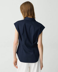 Theory Cinched Cap Sleeve Shirt in new navy - women's tank top - detail view
