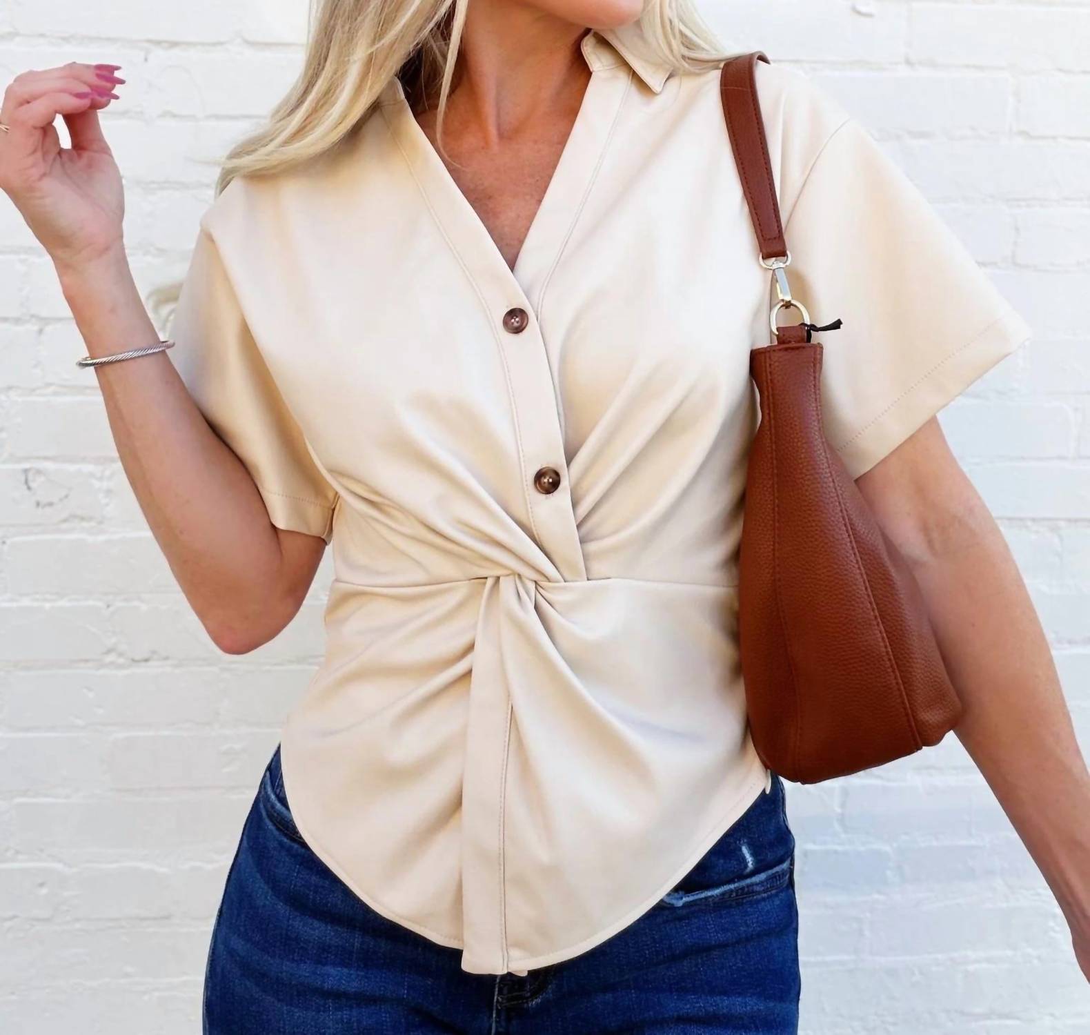Sage The Label - Vegan Leather Twist Blouse