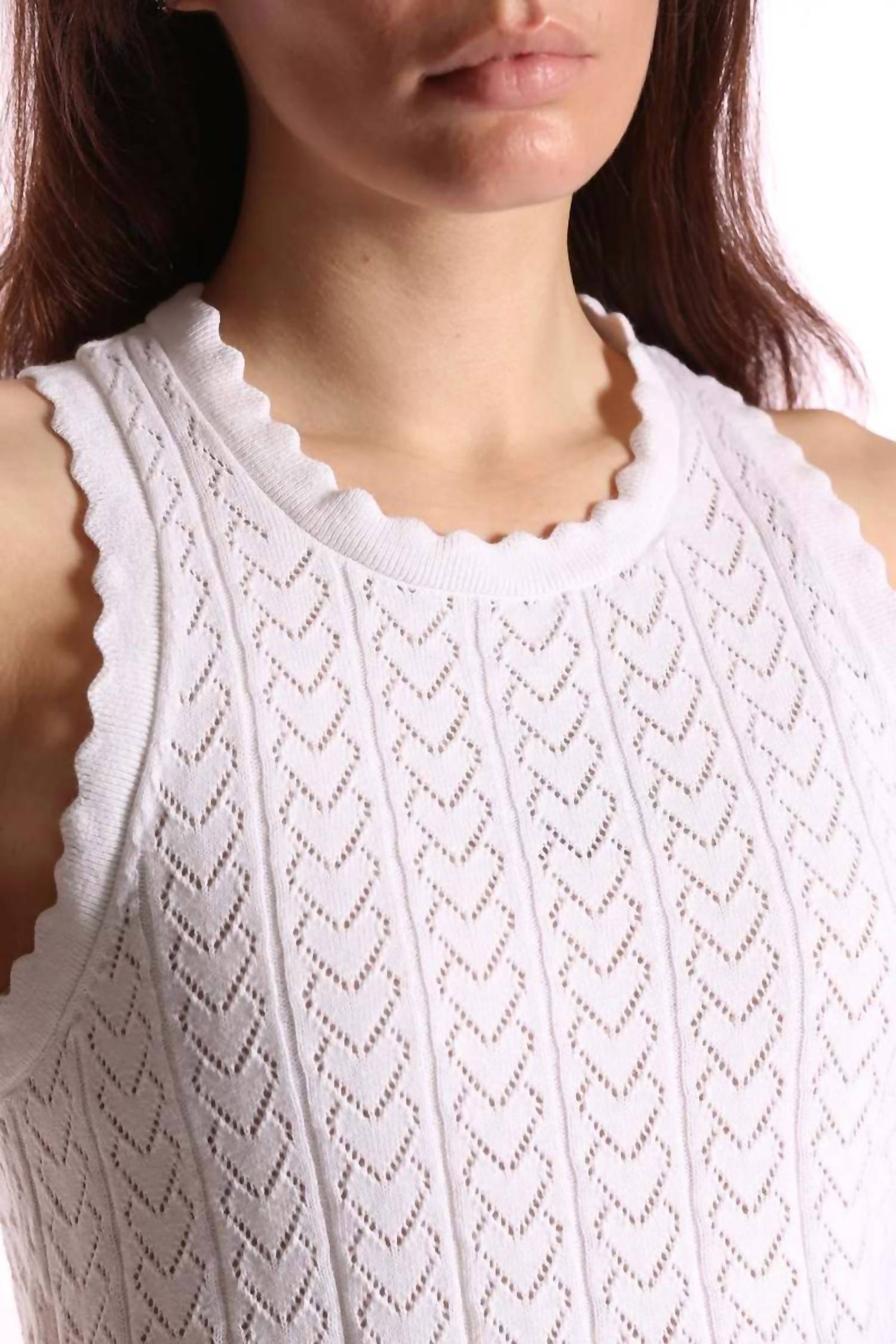 Minnie Rose - Heart Pointelle Scalloped Tank Top
