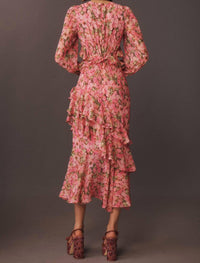 2.7 AUGUST APPAREL Floral Ruffled Maxi Dress in pink multi - women's dress - detail view