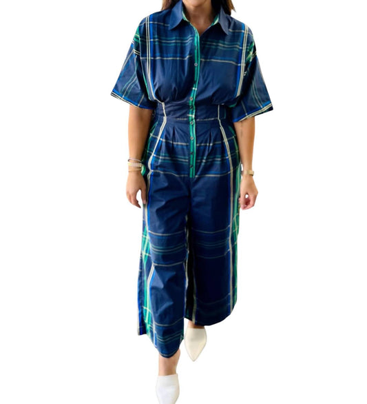 Aureum - Plaid Pleated Wide Leg Jumpsuit