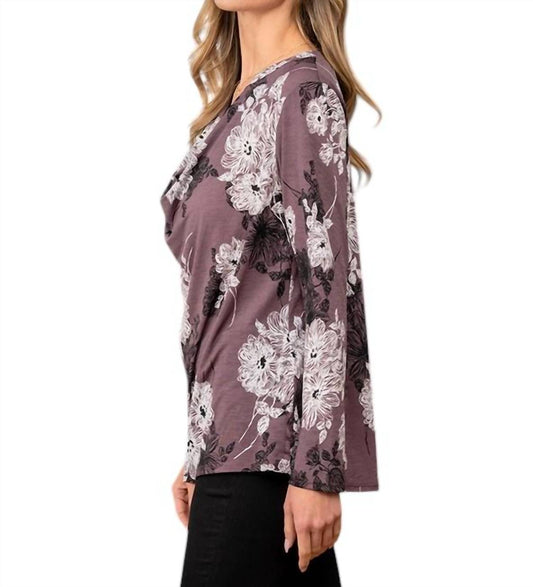 Sew In Love - Cowl Neck Long Sleeve Floral Print Top