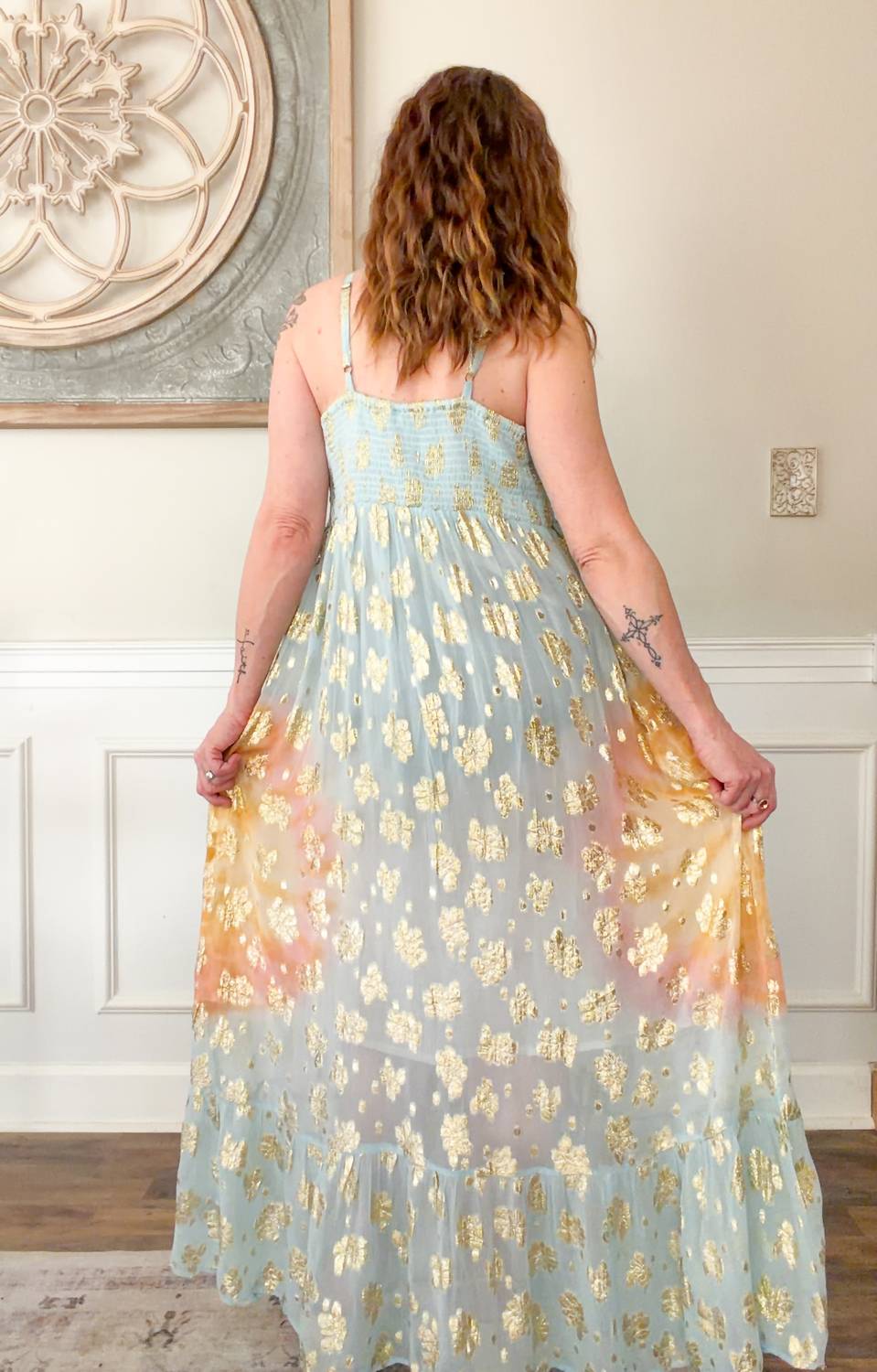 Pol - Crochet Golden Accent Boho Maxi Dress