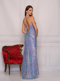 Dave & Johnny Long Sequin Prom Dress in ice blue - women's dress - alternate view