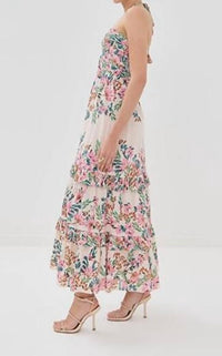 FIGUE June Dress in confetti floral biscotti beige - women's dress - detail view