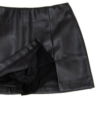 8apart Junior Women's Paula Vegan Leather Skirt With Slit in black - women's skirt - detail view