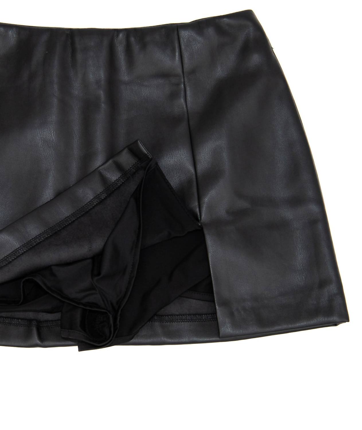 8apart Junior Women's Paula Vegan Leather Skirt With Slit in black - women's skirt - detail view