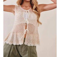 Listicle - Crochet Tie-front Sleeveless Top