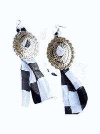 Rowdy Crowd Women's Checkered Concho Bandana Dangle Earrings in black white - women's jewelry