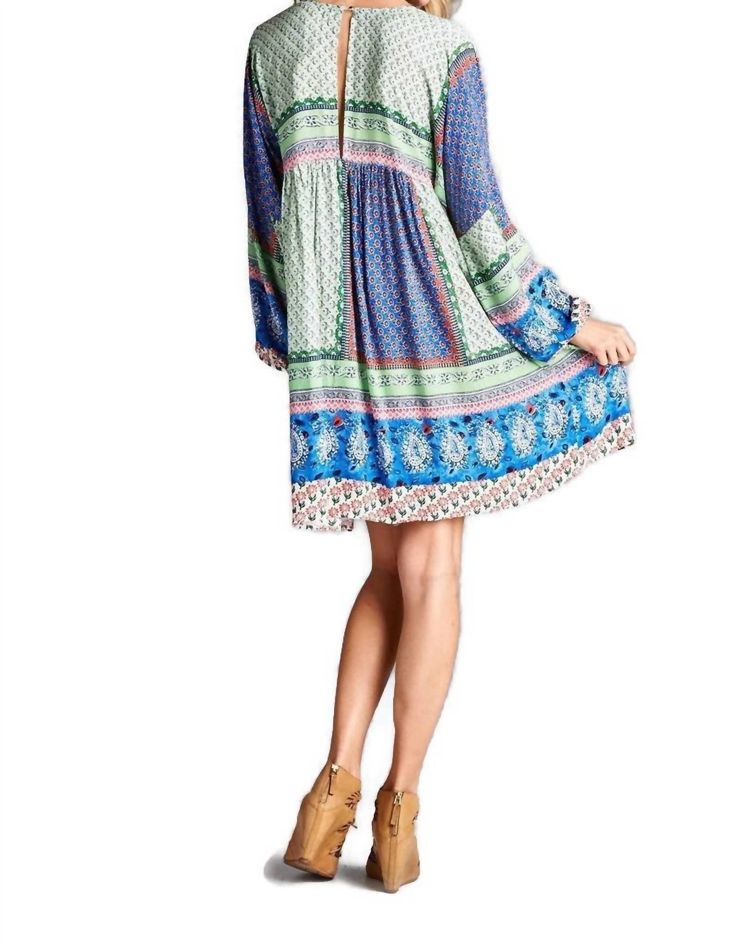 Velzera - Paisley Color Block Mini Dress