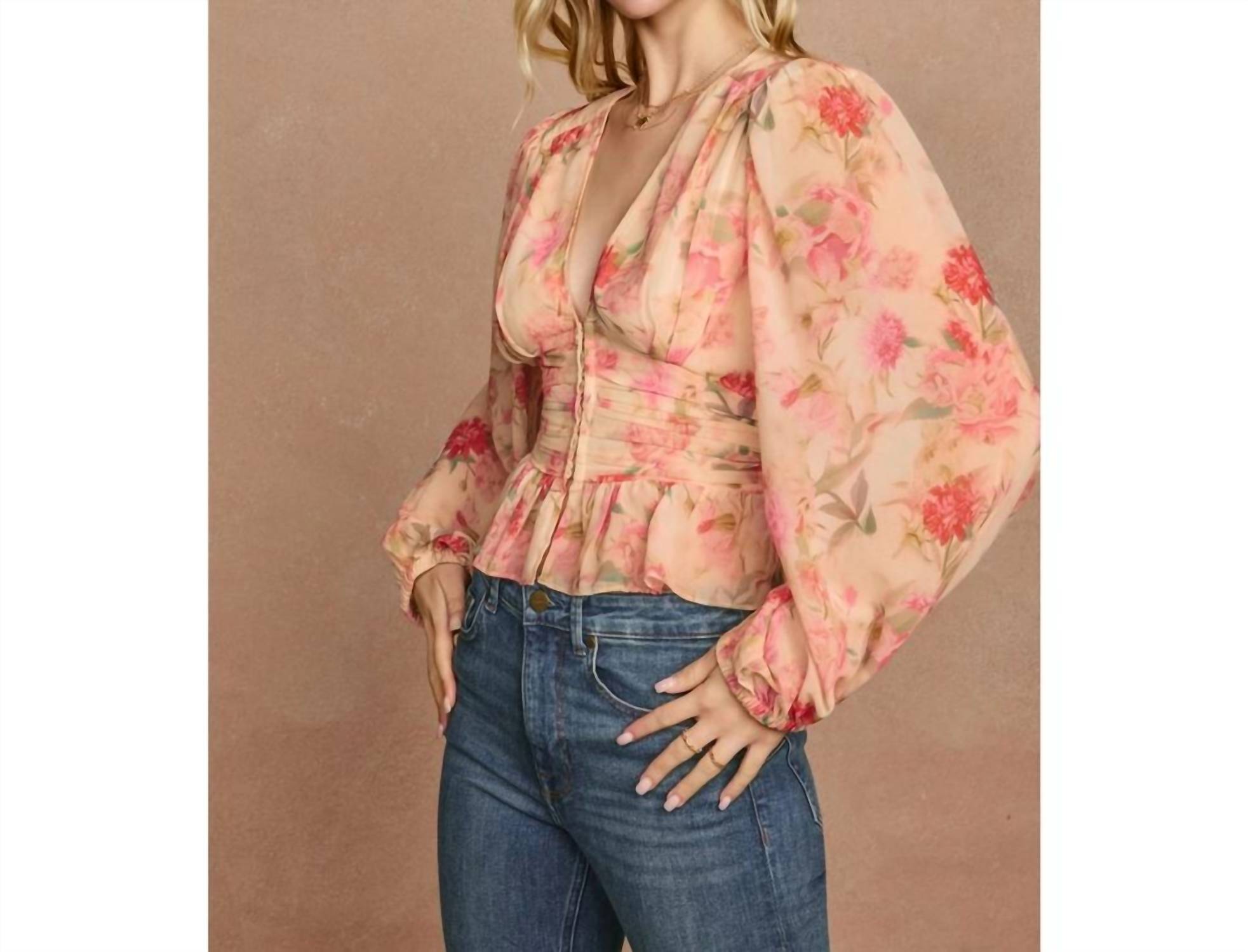 Dress Forum - Pastel Promise Plunging Raw Hem Blouse