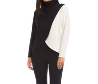 Karen Kane Long Sleeve Crossover Colorblock Top in black with ivory - women's blouse - alternate view