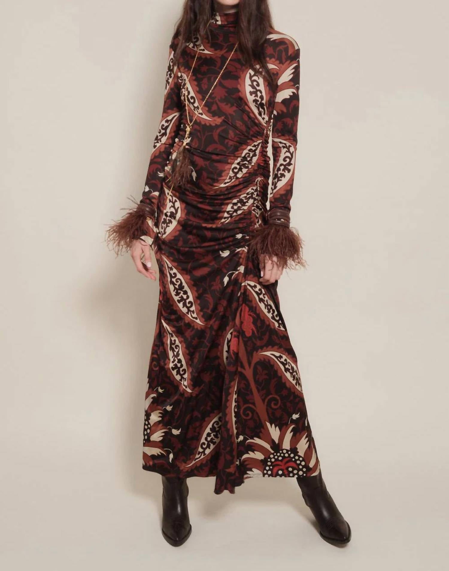Johanna Ortiz Start Point Maxi Dress in black mocca sand red - women's dress - alternate view