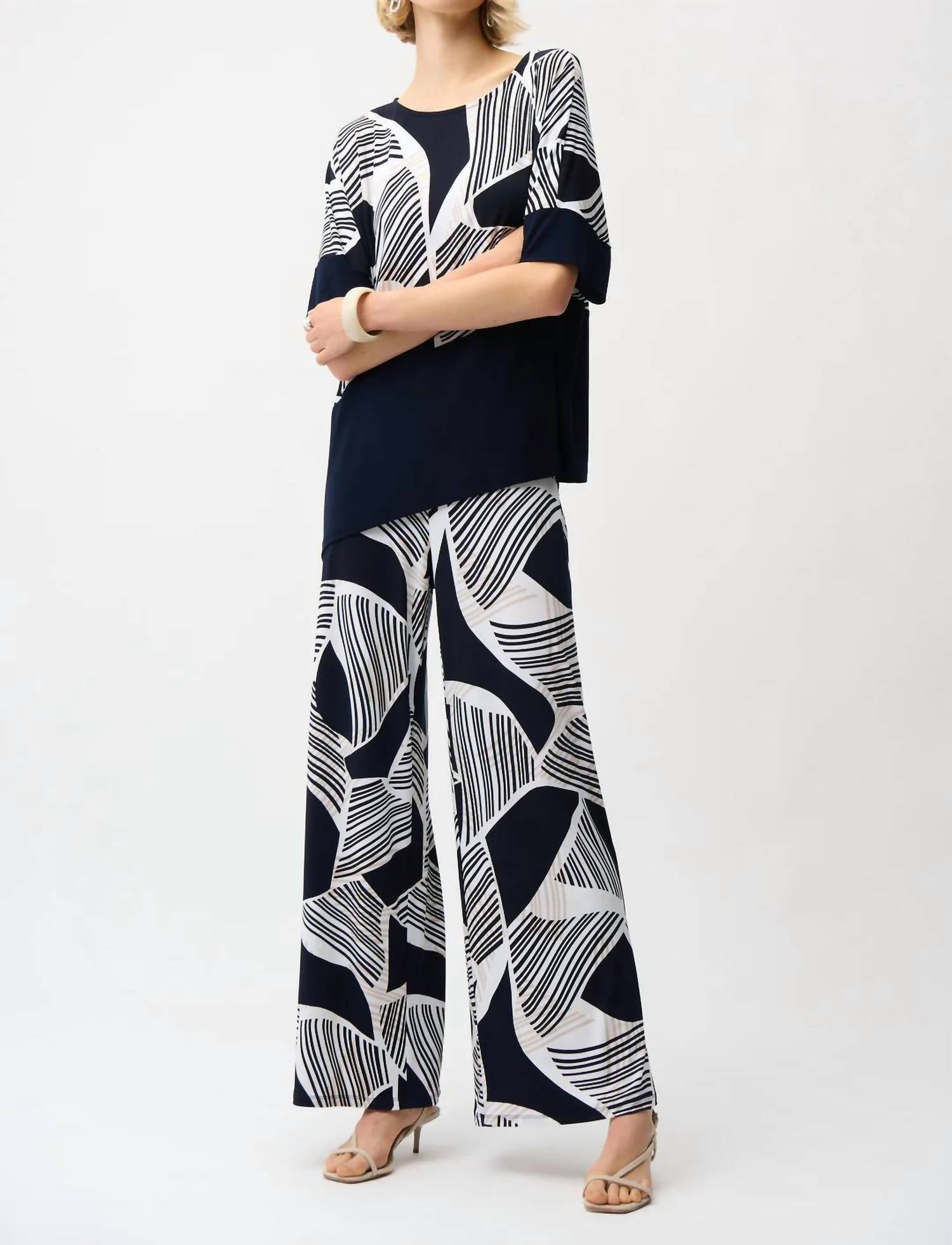 Joseph Ribkoff - Silky Knit Geometric Print Asymmetrical Cocoon Top