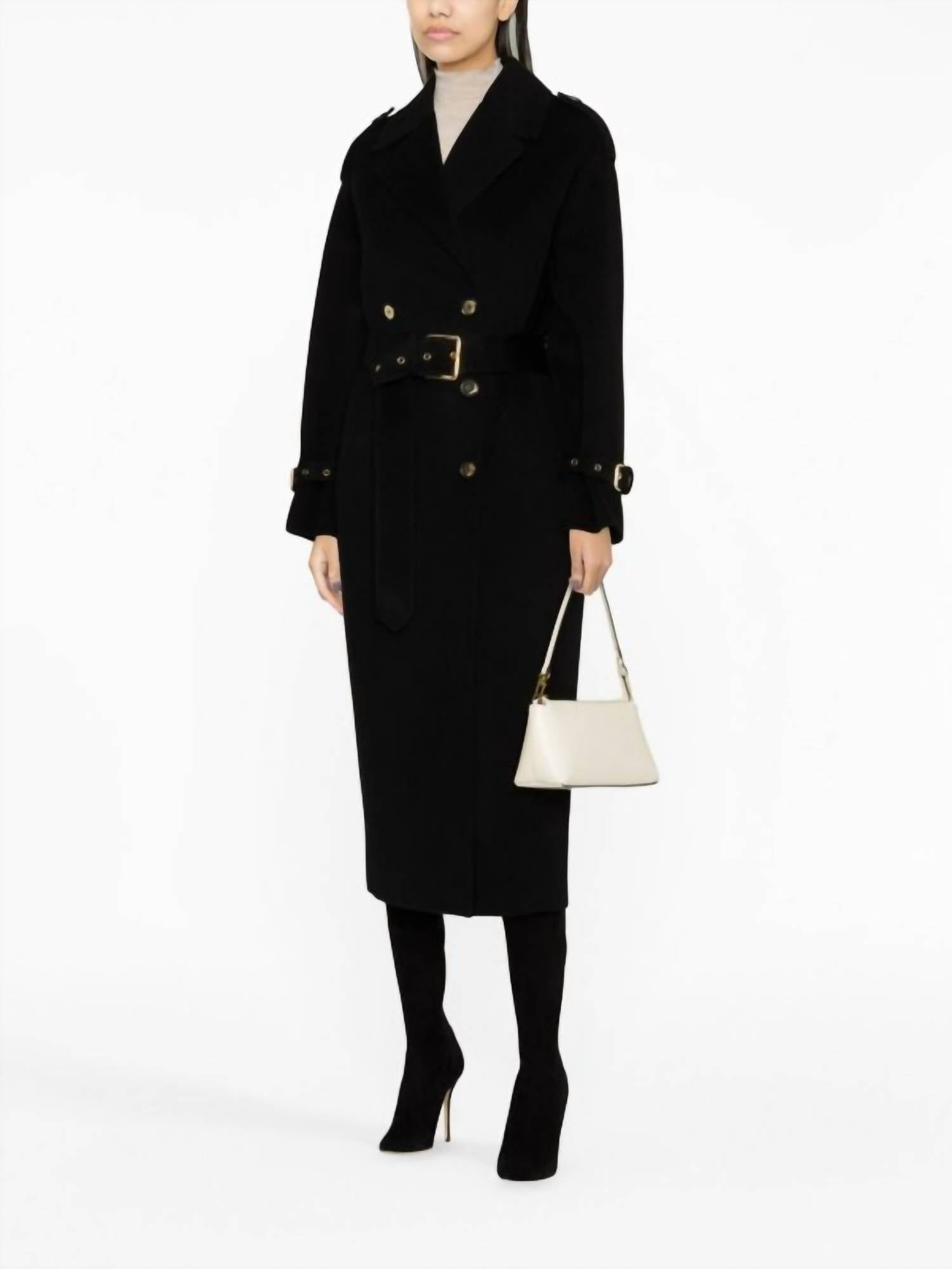 PINKO Wool Double-breasted Coat in black - women's jacket - detail view