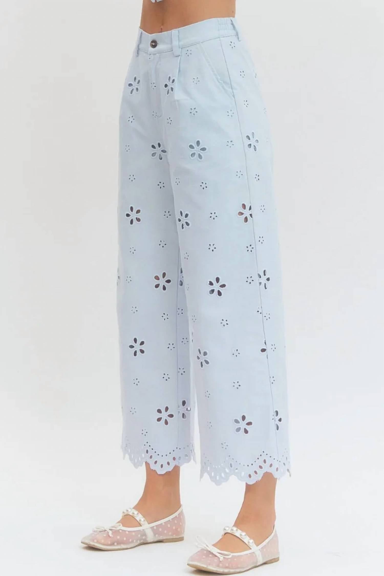 Entro - Fleur Eyelet Embroidered Vest & Pant Set