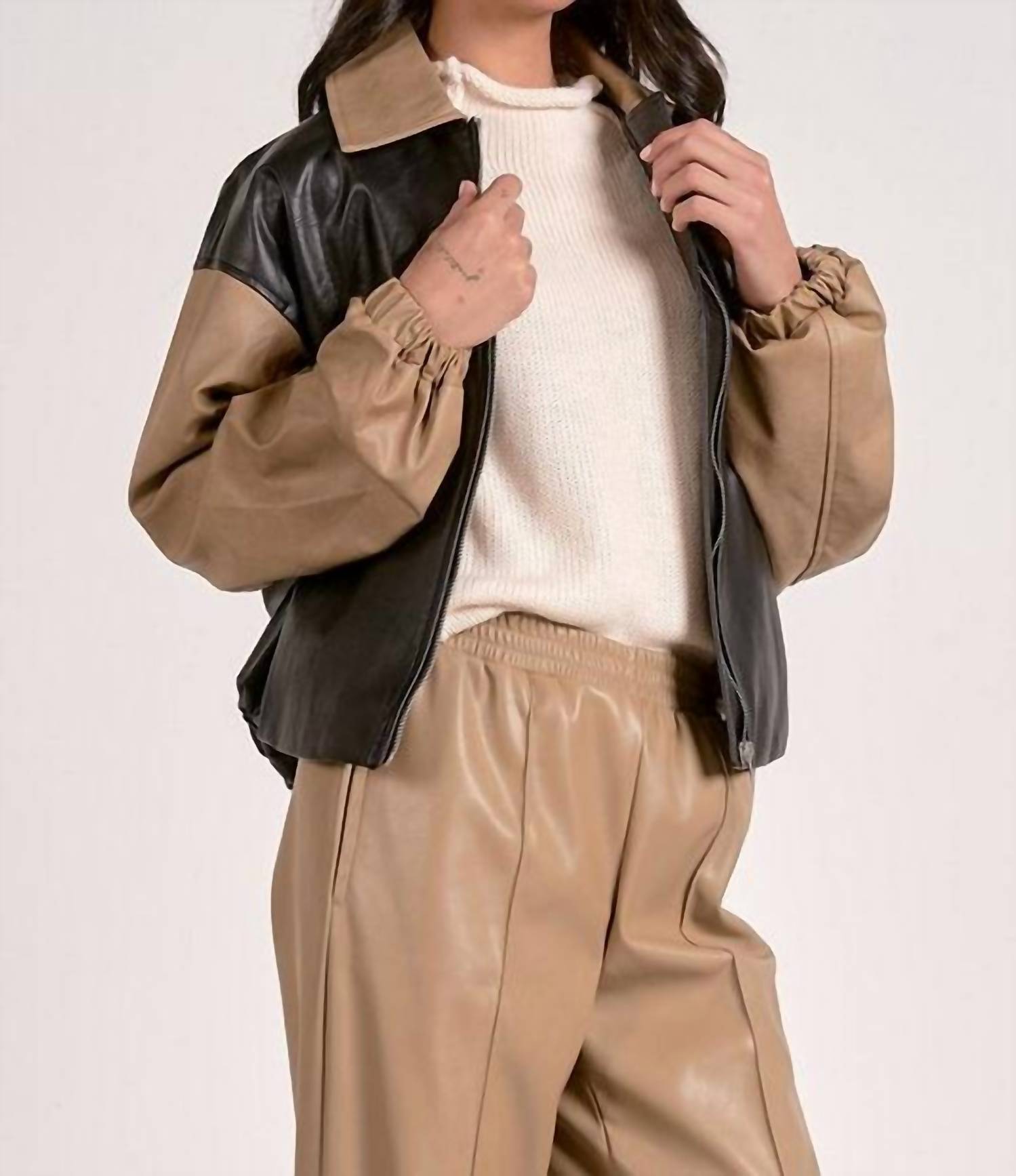 ELAN Oakley Bomber Jacket in mutli black brown - women's jacket - alternate view