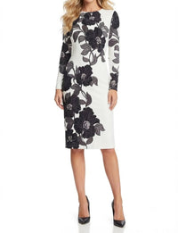 Maggy London - Floral Print Long Sleeve Sheath Dress