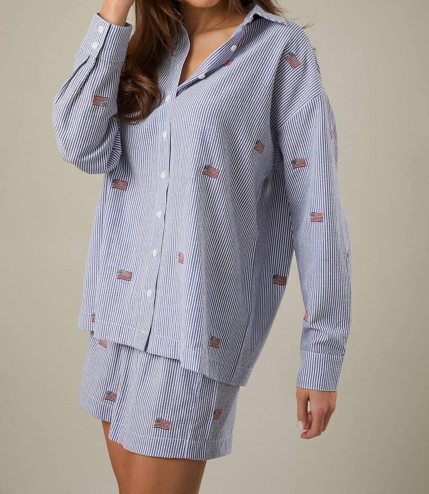Sunday Edition - Ellen Flag Embroidered Oversized Shirt