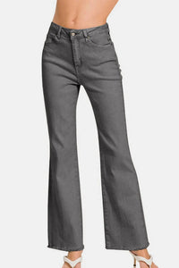 Zenana - Acid Washed Frayed Hem Bootcut Jeans