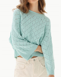 Autumn Cashmere - Diamond Stitch Boxy Bracelet Sleeve Crew Neck Sweater