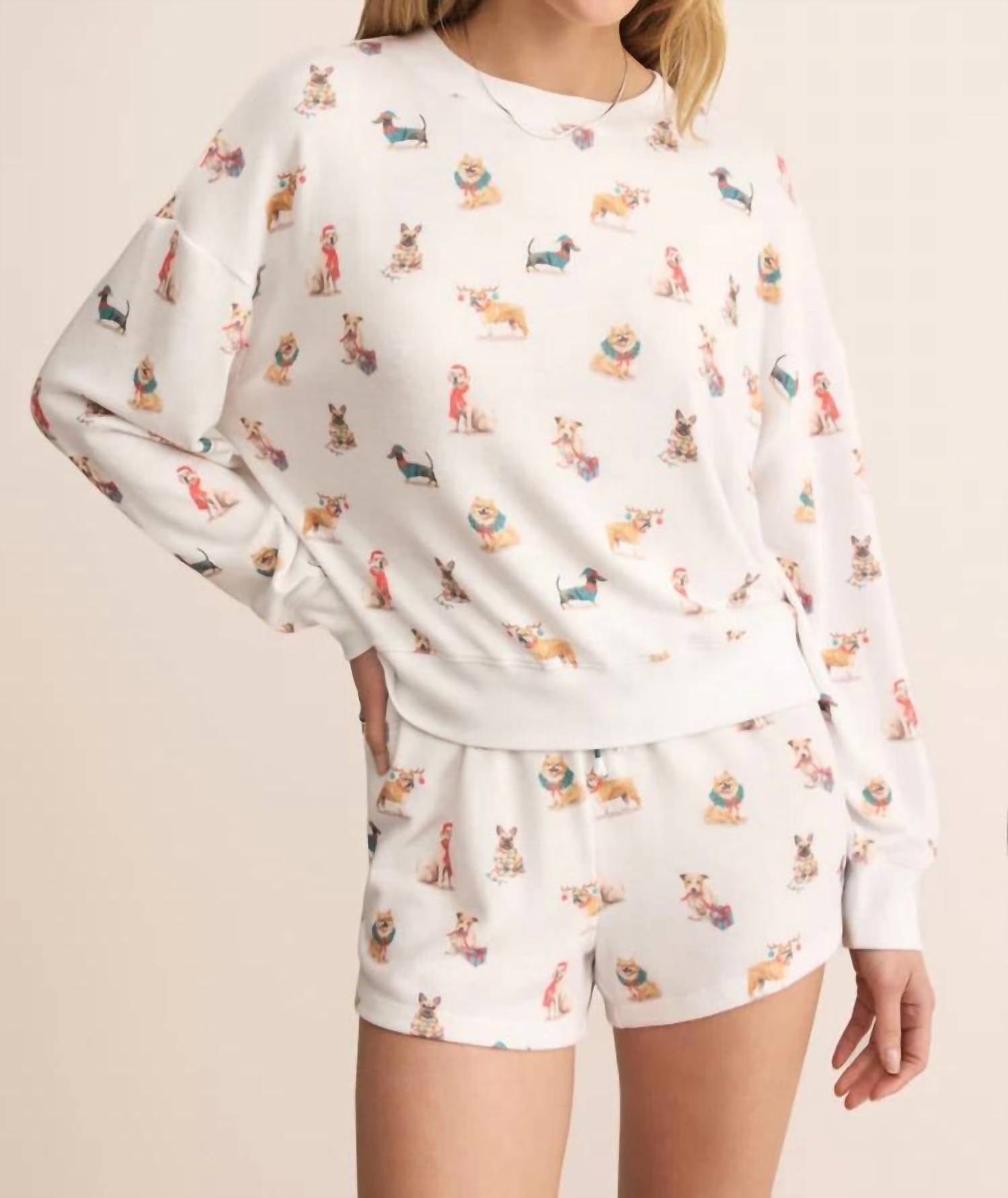 Z Supply Cozy Up Pup Long Sleeve Top in white 1 - women's long sleeve top - detail view