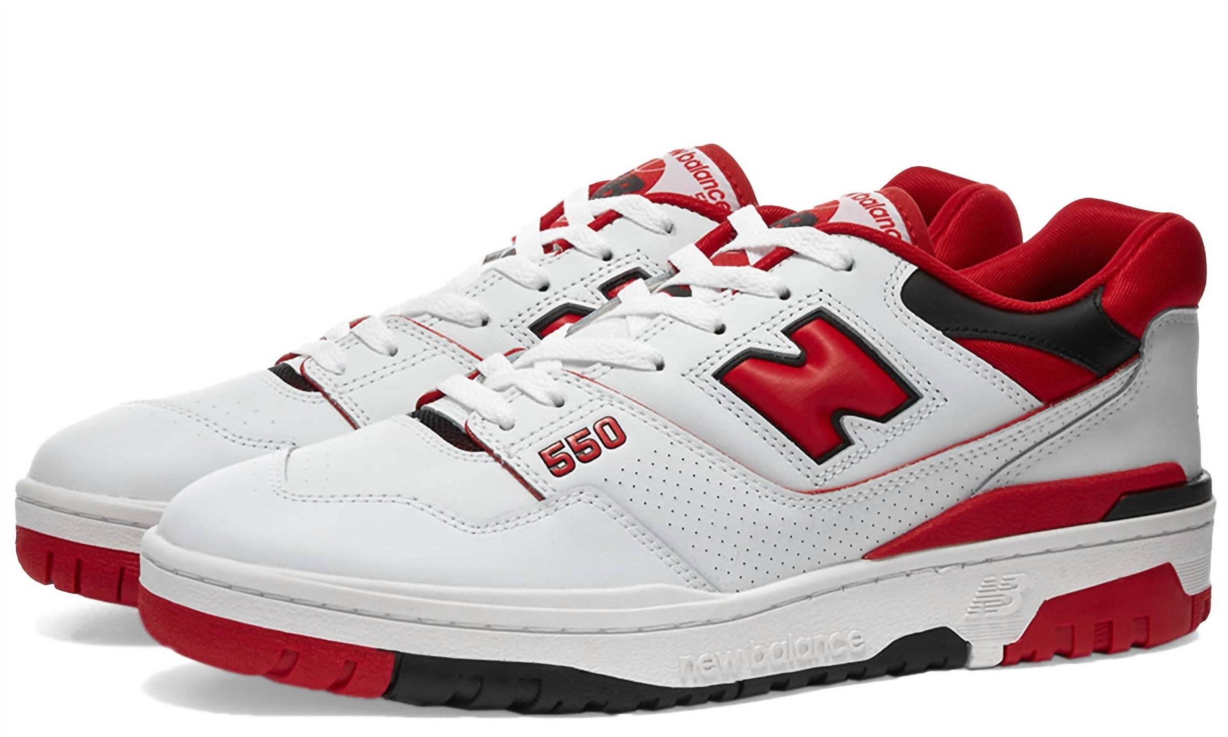 New Balance Men's 550 Low Top Leather Lace Up Sneakers in white red - men's sneaker - alternate view