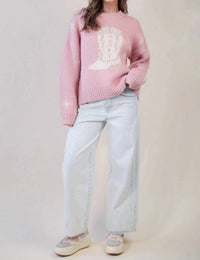 Very J - Cowboy Boots Western Graphic Knit Sweater