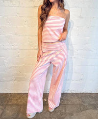 Adeline - Striped Fold Over Wide Leg Pants